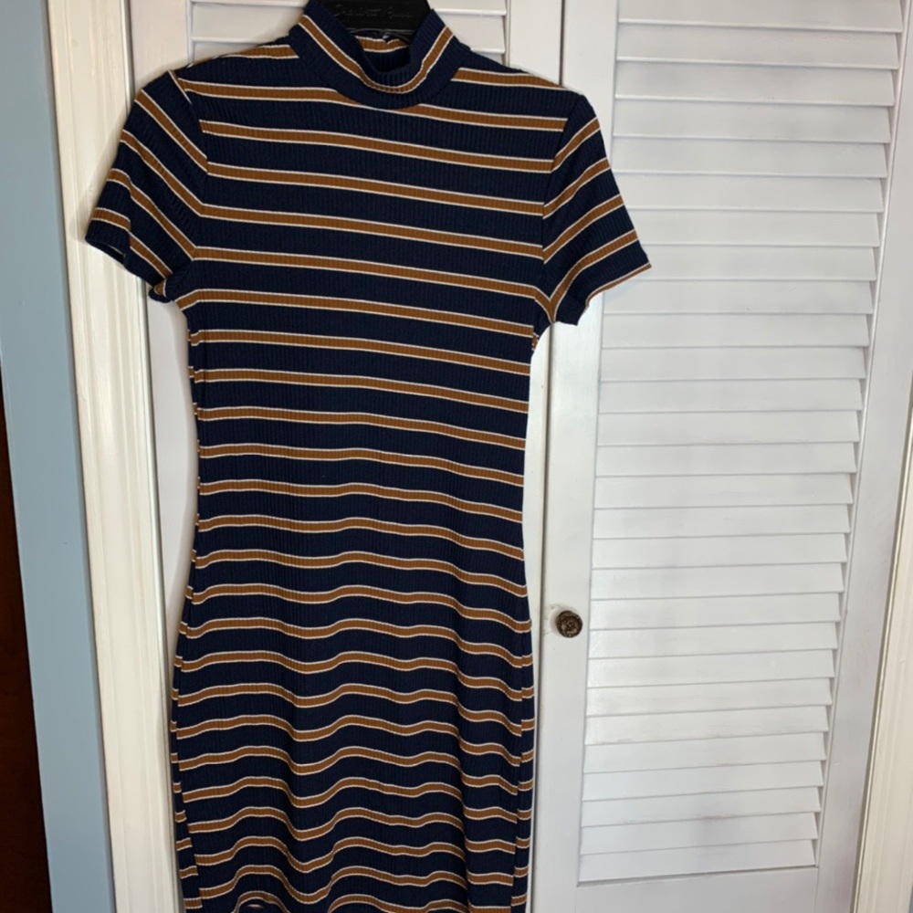 Navy Blue/Brown Striped Mini Dress 🤎